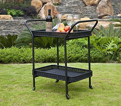Jeco Wicker Patio Serving Cart in Black | Amazon (US)