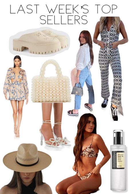 Last Week’s Top Sellers - June 2023

1. Snail Mucin
2. Gucci Inspired Clogs  
3. Abercrombie Mom Jeans 
4. Zara cropped blouse - linked on my IG
5. Skatie Bryon Print Bikini 
6. Pearl Heels
7. Pearl Mini Bag
8. Gigi Pip Saguaro Hat
9. Revolve Rosalinda Mini Dress
10. Show Me Your Mumu Jackson Jumpsuit 



#LTKbeauty #LTKswim #LTKshoecrush