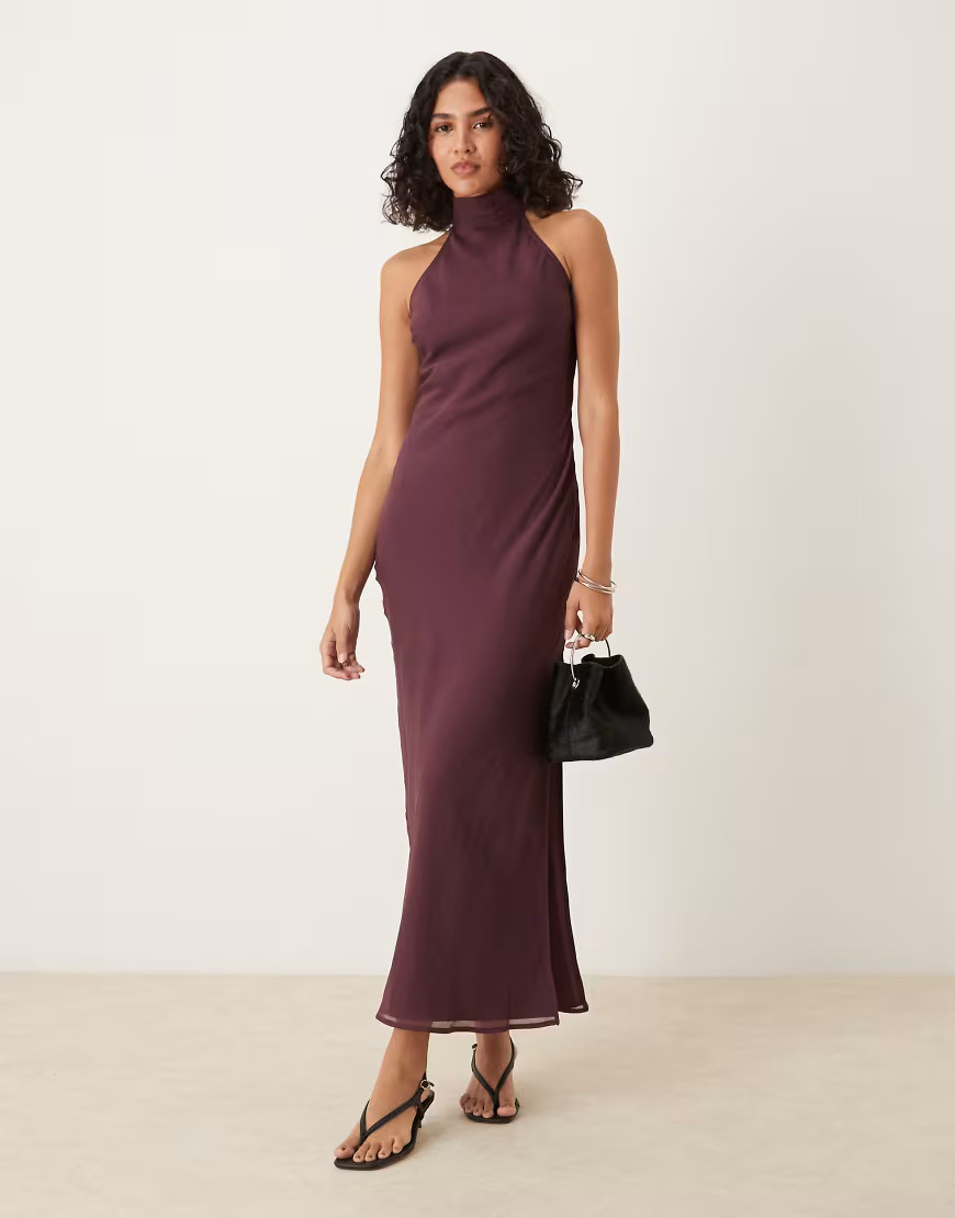 ASOS DESIGN chiffon high neck midi dress in grape-Purple | ASOS (Global)