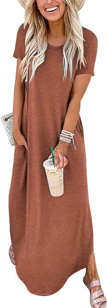 ANRABESS Women's Casual Loose Short Sleeve Long Dress Split Maxi Summer Beach Dress with Pockets | Amazon (US)