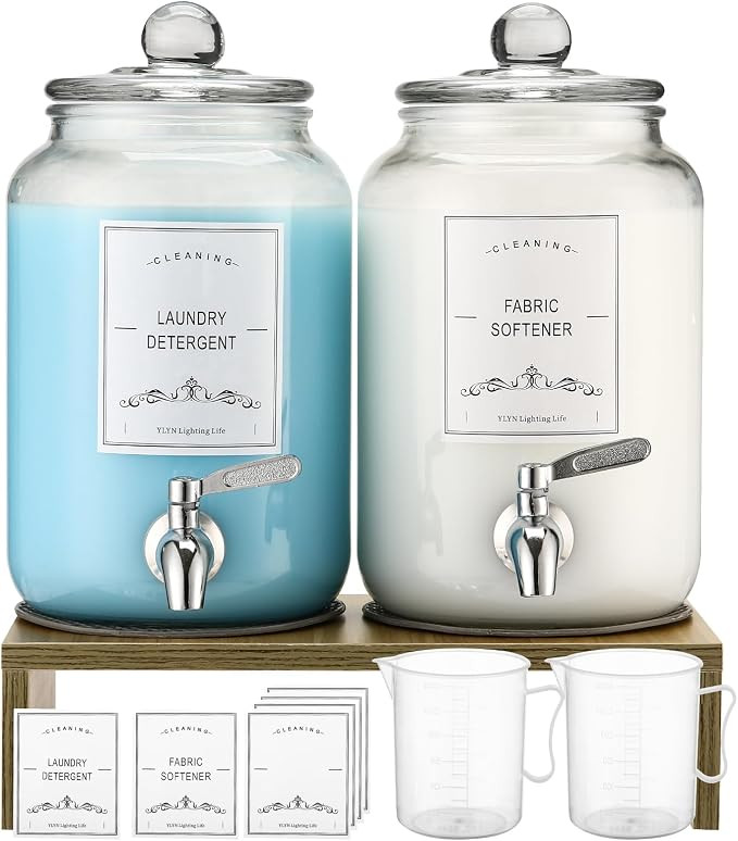 2-Pack Glass Laundry Detergent Dispenser with Stand, 106oz Leak-Proof Glass Fabric Softener Dispe... | Amazon (US)