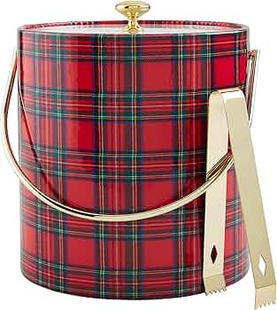 Mud Pie, Red, 8" x 7" dia | tongs 6 1/2" Tartan Vinyl Ice Bucket Set | Amazon (US)