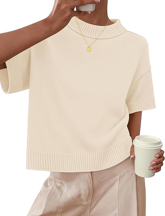 ZESICA Women's Casual Short Sleeve Sweaters 2026 Summer Oversized Crewneck Soft Knit Cropped Tops... | Amazon (US)