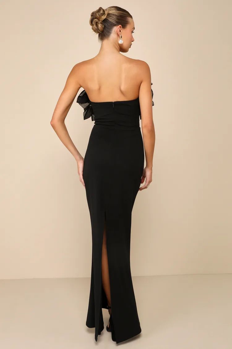 Evening Excellence Black Ruffled Strapless Mermaid Maxi Dress | Lulus