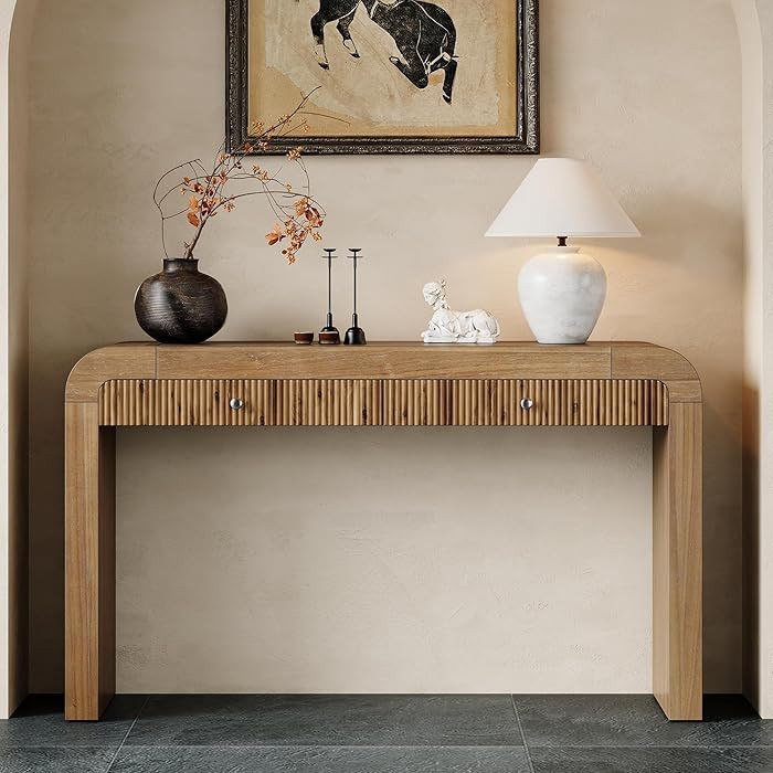 54.3" Curved Console Table with Fluted Drawer, Rustic Entryway Table and Thick Legs, Sturdy Sofa ... | Amazon (US)