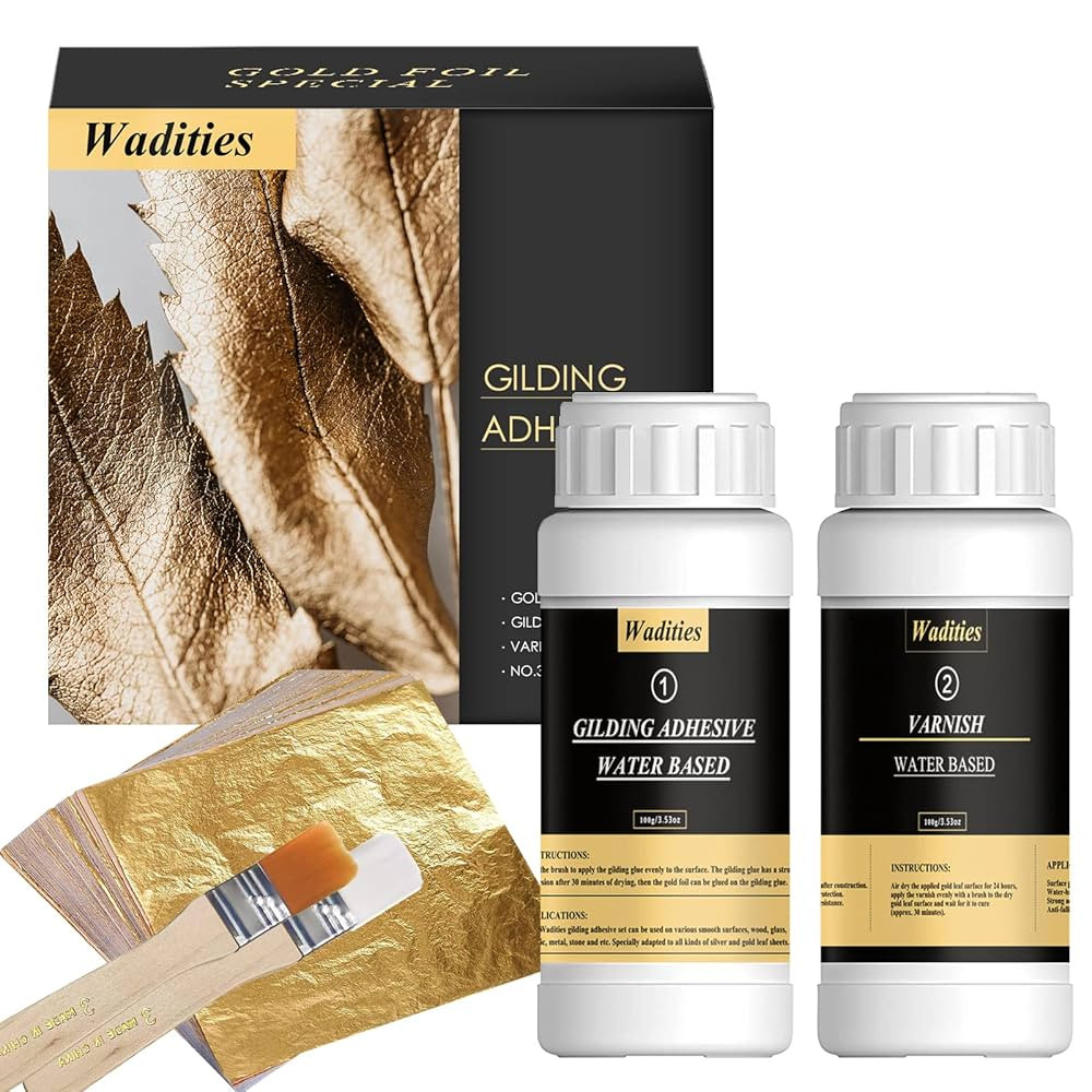 Gold Leaf Gilding Adhesive Set, 100ml Water Based Glue and 100ml Varnish, Gold Leaf Sheets 100 pc... | Amazon (US)