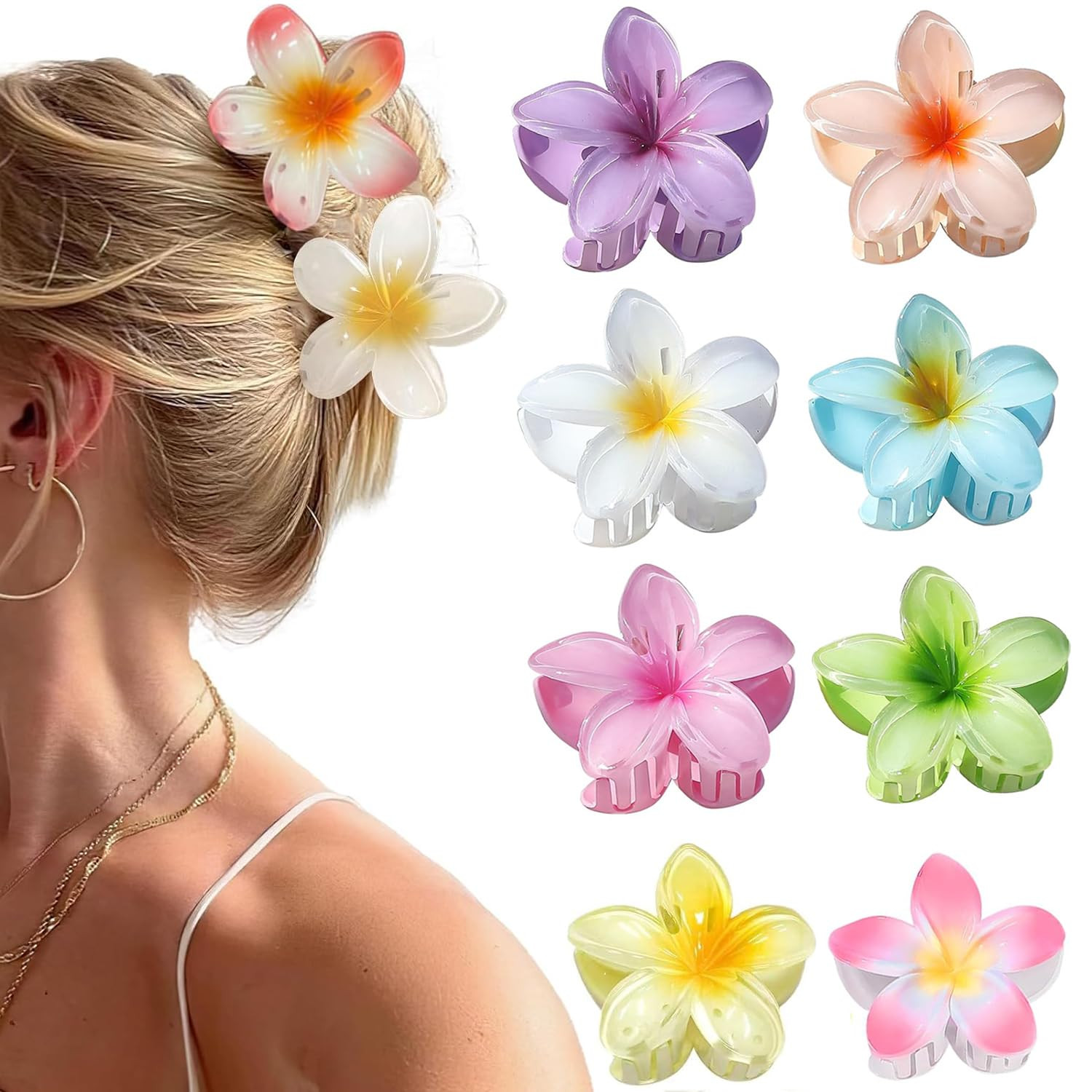 Flower Hair Clips, Pack of 8 Hair Clips, Flower, Large Flower Hair Clip, Hawaiian Flower Claw Cli... | Amazon (DE)