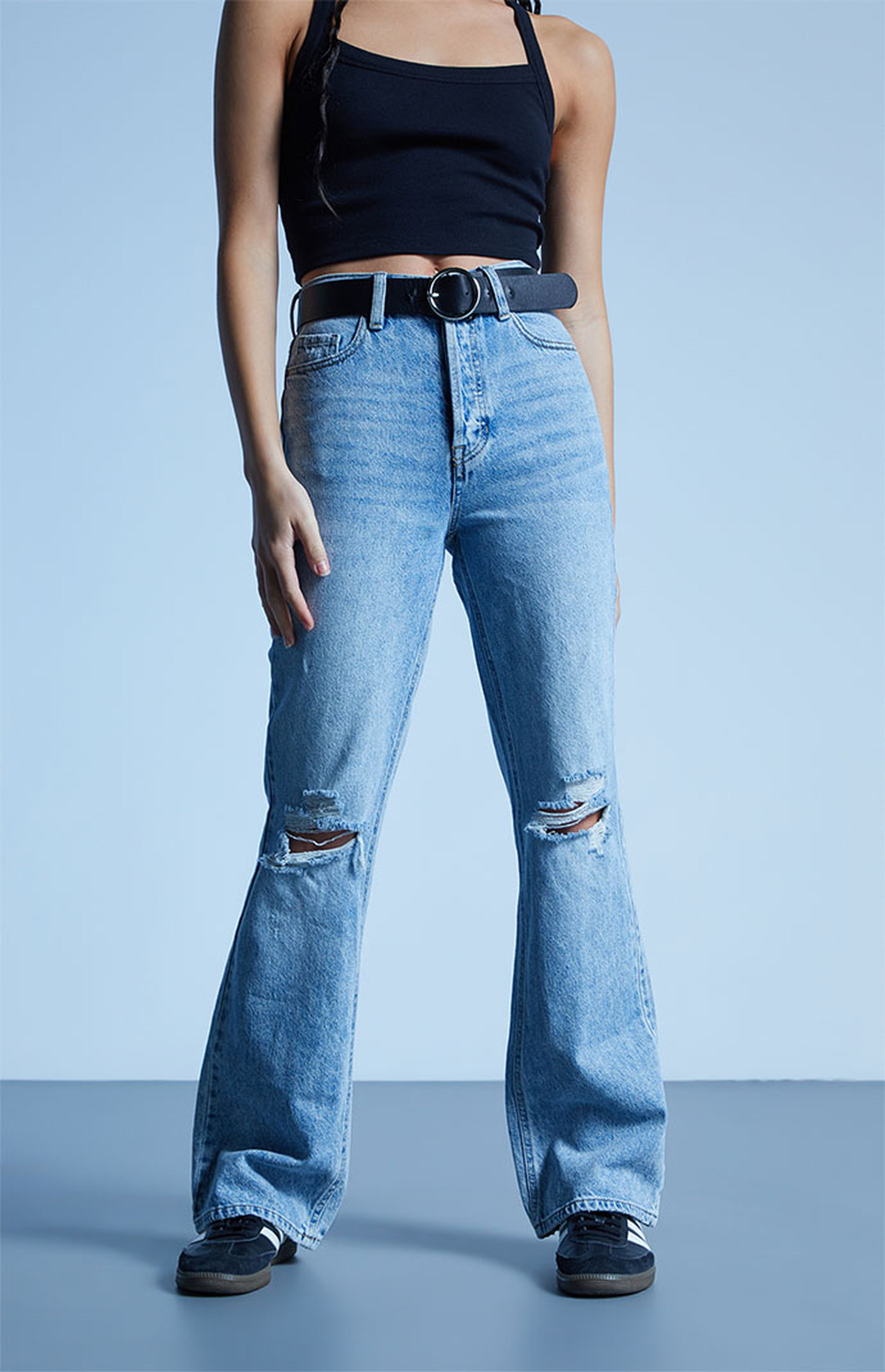 PacSun Eco Light Blue Ripped High Waisted Bootcut Jeans | PacSun