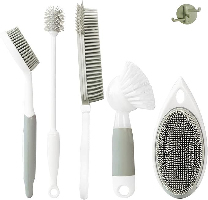 IZSOHHOME Kitchen Dish Brush Set,Bottle Brush,Scrub Brush with Soap Dispenser,Plate Brush,Bowl Br... | Amazon (US)