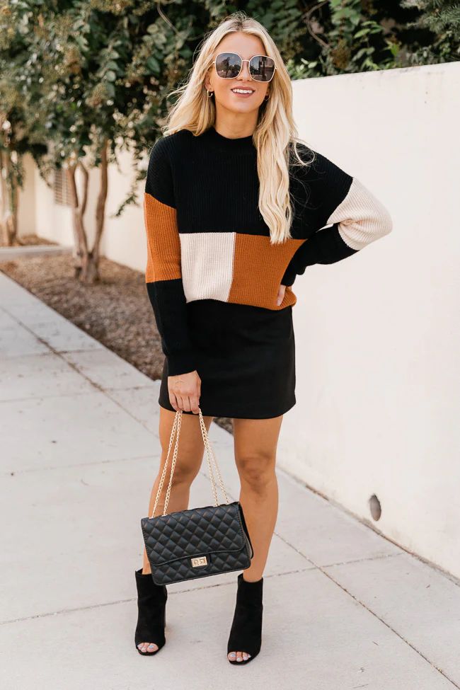 Our Time Expired Black Colorblock Mock Neck Sweater FINAL SALE | The Pink Lily Boutique