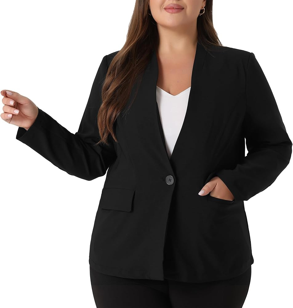 Agnes Orinda Plus Size Blazers for Women Button 2025 Long Sleeve Office Work Business Suit Blazer... | Amazon (US)