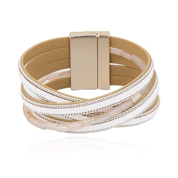 MALDON Plus Size Casual Leather Wrap Bracelet with Magnetic Clasp for Women,Lady,Wife Gift,Large ... | Amazon (US)