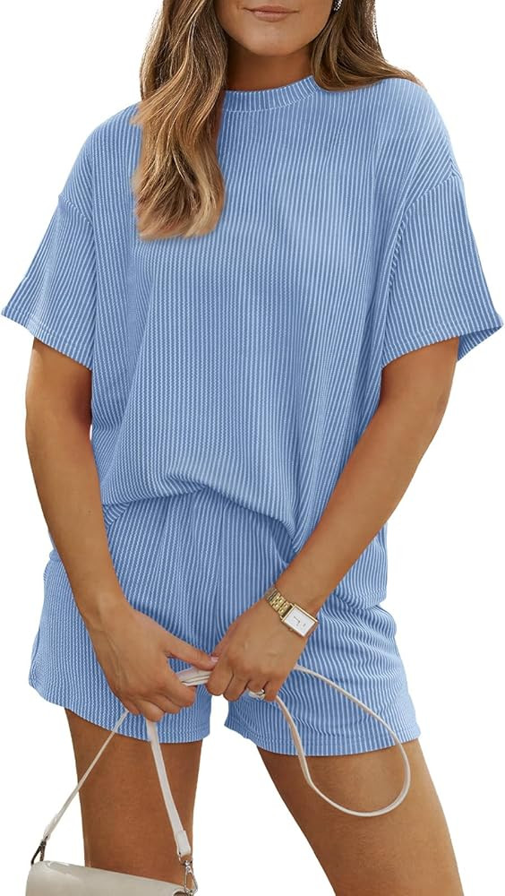 LILLUSORY Womens 2 Piece Short Set Summer Lounge 2026 Travel Vacation Beach Cruise Matching Outfi... | Amazon (US)