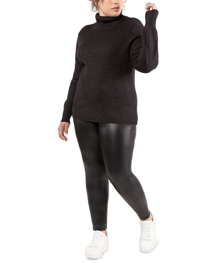Black Tape Trendy Plus Size Ribbed Turtleneck Sweater & Reviews - Sweaters - Plus Sizes - Macy's | Macys (US)