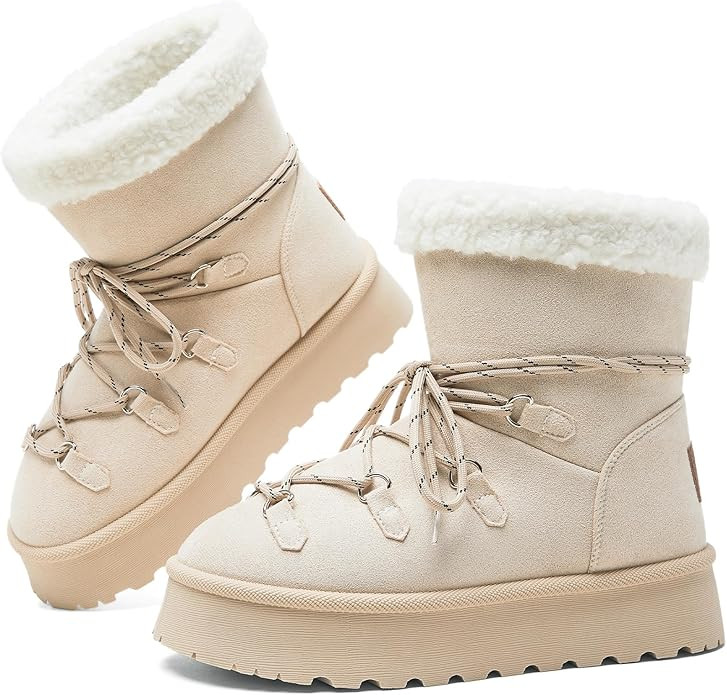 TUOPIN Women's Classic Platform Mini Snow Boots - Faux Suede Slip-On & Lace-Up Winter Booties wit... | Amazon (US)