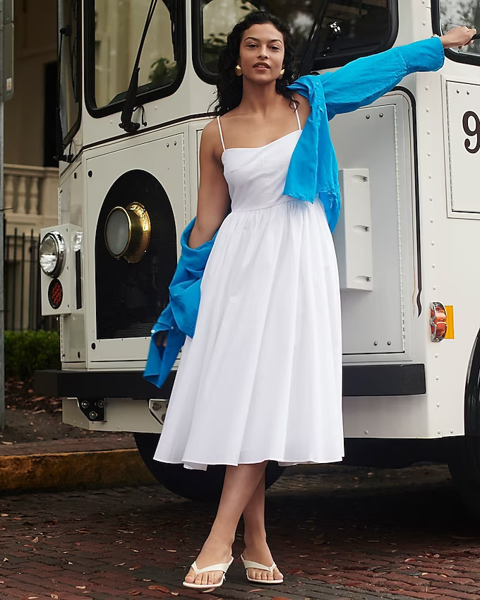A-line stretch cotton poplin midi dress | J. Crew US