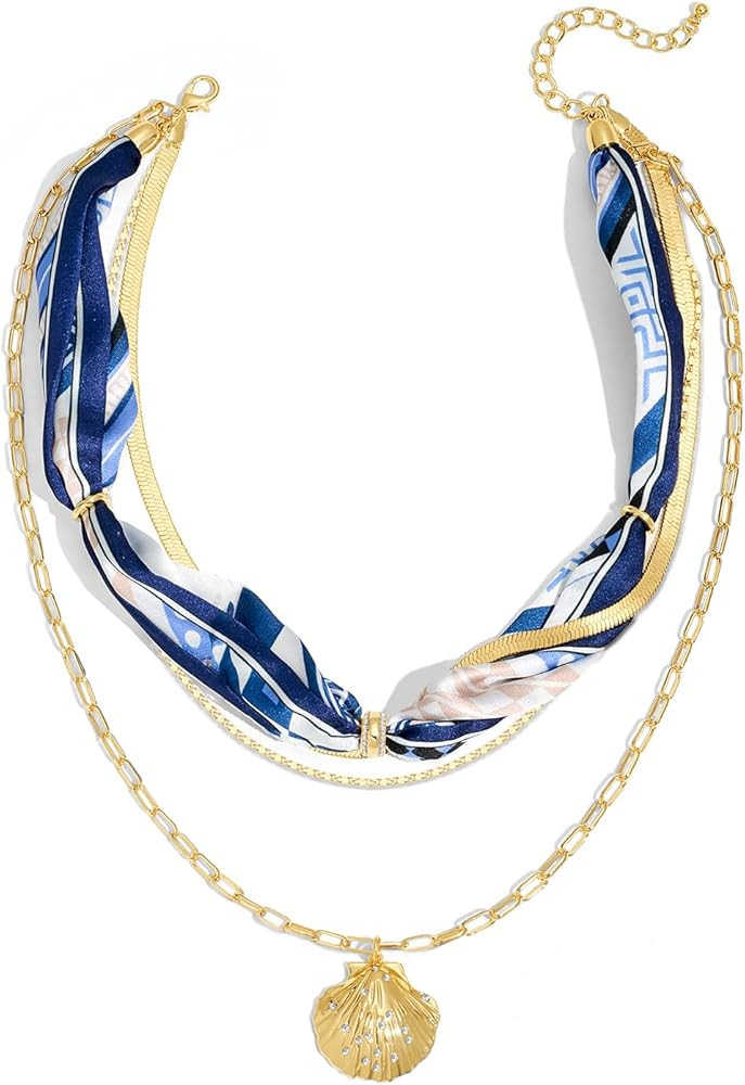 Shell Necklaces for Women Trend Boho Scarf Necklaces Ocean Mermaid Conch Seashell Necklace Summer... | Amazon (US)