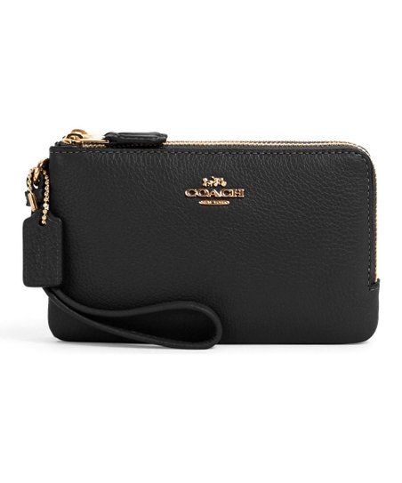 Coach Black Pebble Leather Double Corner-Zip Wristlet | Zulily