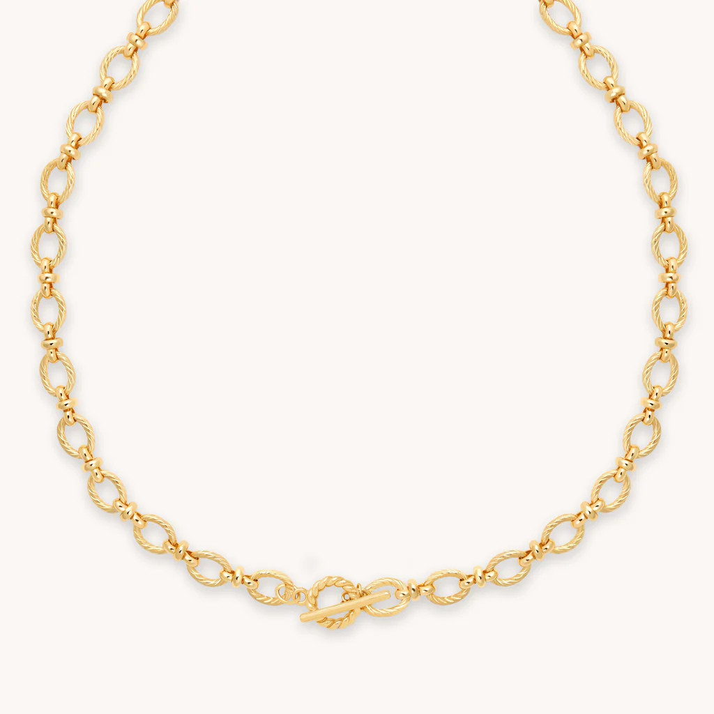 Textured Oval Link T-Bar Necklace in Gold | Astrid and Miyu