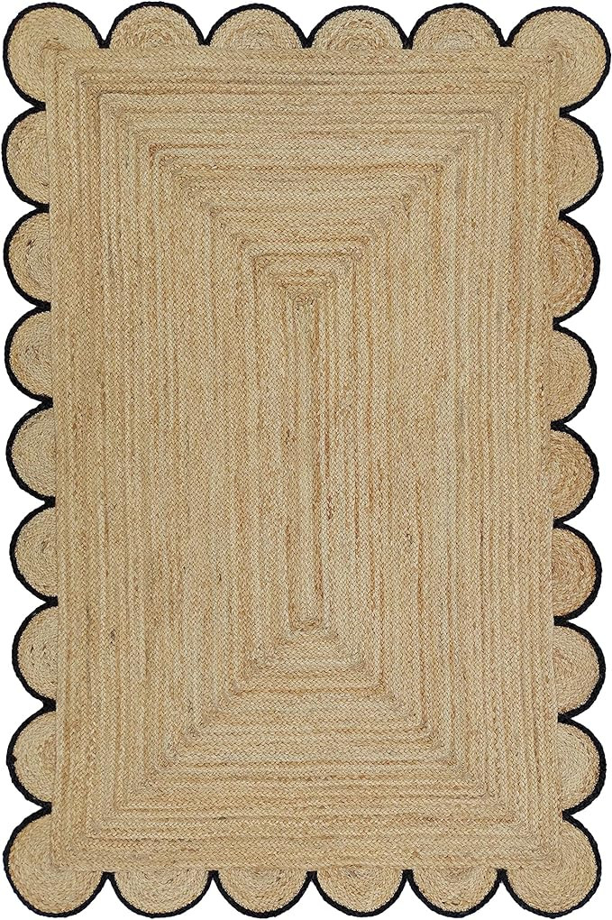 Scalloped Natural Jute Area Rug, Black Trim, 4'x6' | Amazon (US)