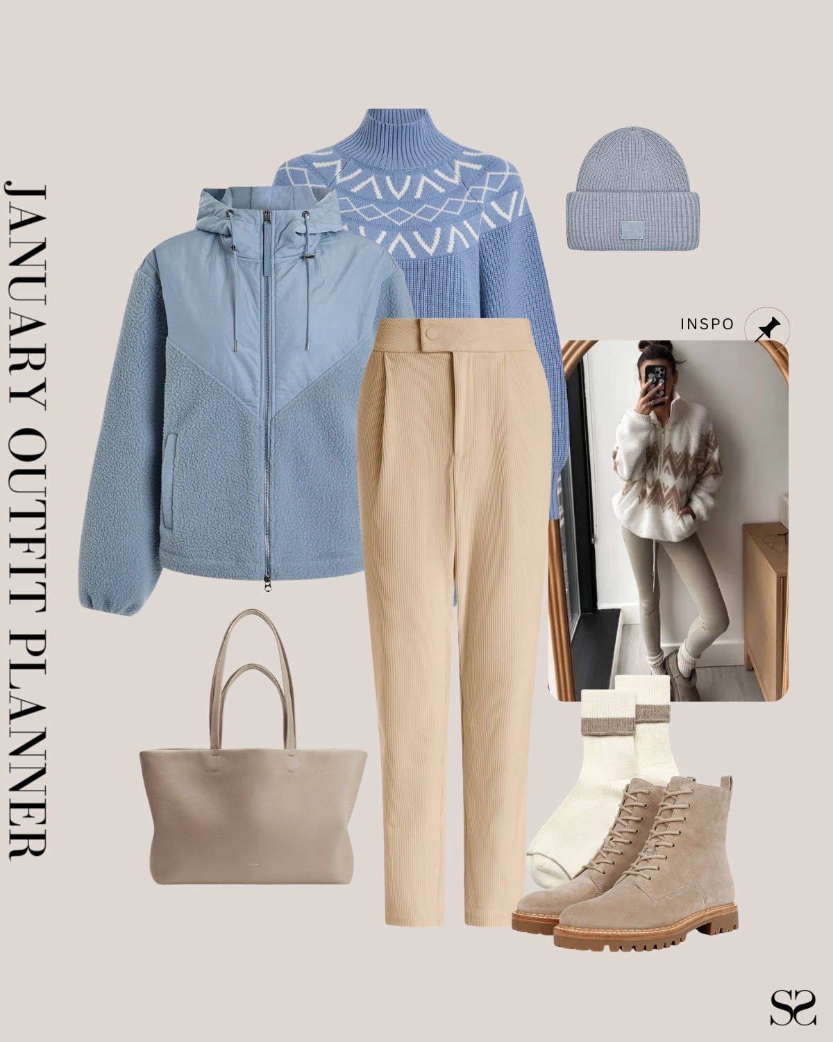 Monthly outfit planner JANUARY: Winter outfits | fleece jacket, fair isle sweater, tapered pant, winter boot 

#classicstyle #LTKstyletip #winteroutfit #weekendoutfit 

Image inspo credit: @karinastylediaries 

#LTKootd #LTKSeasonal #LTKgrwm
