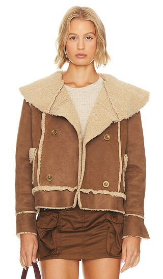 Hazel Faux Shearling Coat in Tan | Revolve Clothing (Global)