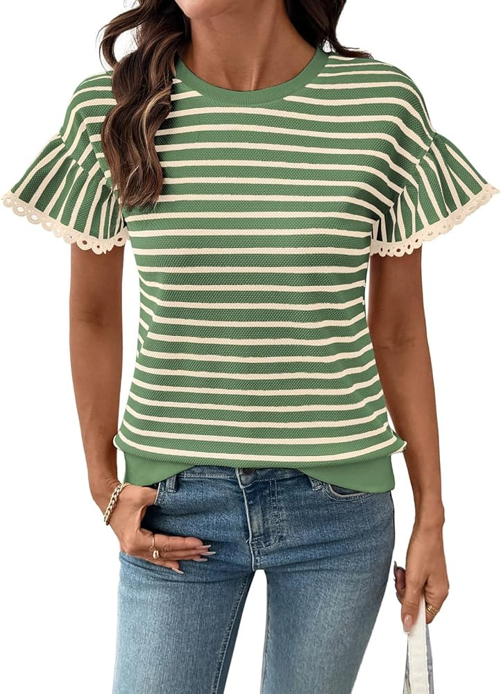 SHEWIN Women Summer Loose Fit Tops Trendy Rib Knit Stripe Shirt Business Dressy Casual 2026 | Amazon (US)