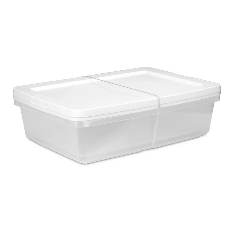 Sterilite Set of (2) 28 Quart Storage Bins, Clear Plastic Storage Bin with Snap-on Lid, White | Walmart (US)