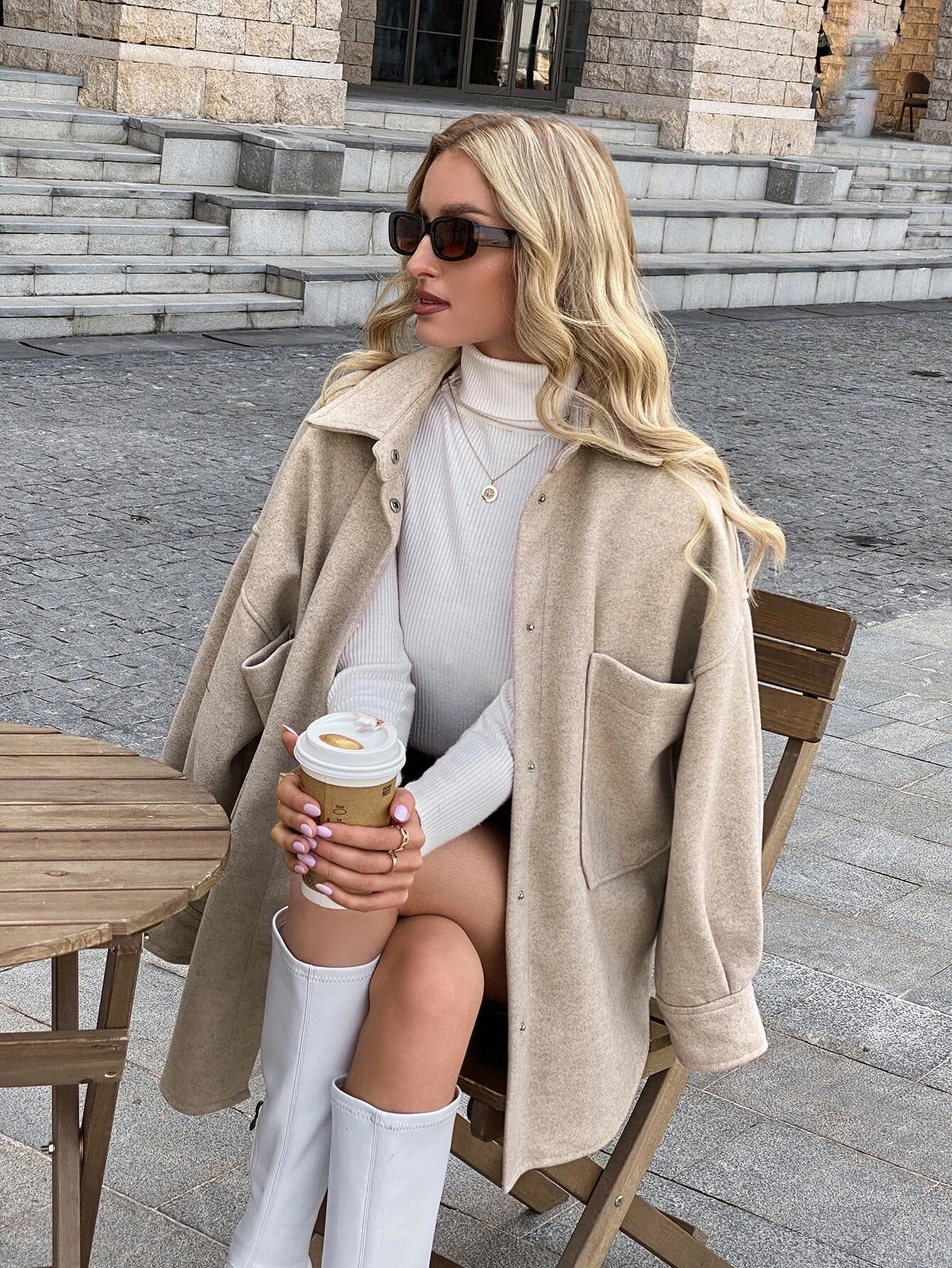 Drop Shoulder Pocket Front Overcoat | SHEIN