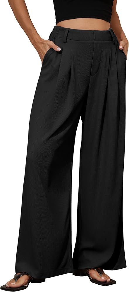 kayamiya Women's Elastic Waist Wide Leg Waffle Pants High Waisted Business Work Casual Summer Dre... | Amazon (US)