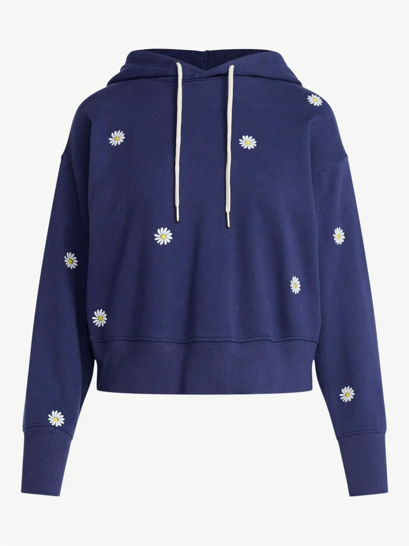 Free Assembly Women’s and Women’s Plus Cropped Embroidered Pullover Hoodie Sweatshirt, Sizes ... | Walmart (US)