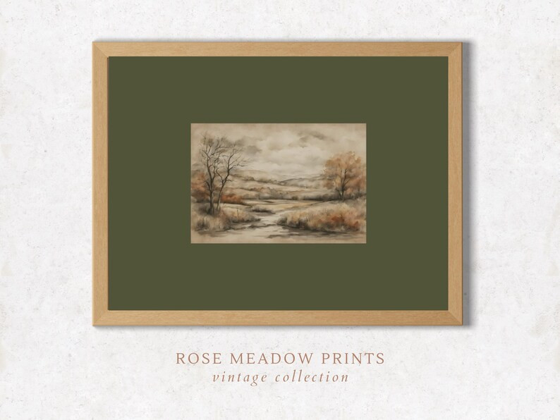 Fall Landscape Sketch Painting Autumn Printable Wall Art Harvest Fall Home Decor Vintage Gallery ... | Etsy (US)