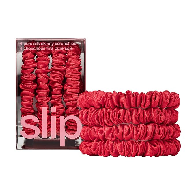 Slip Silk Hair Ties — Skinny Silk Red Scrunchies, No Damage, No Crease, Anti-Breakage |100% Mul... | Amazon (US)