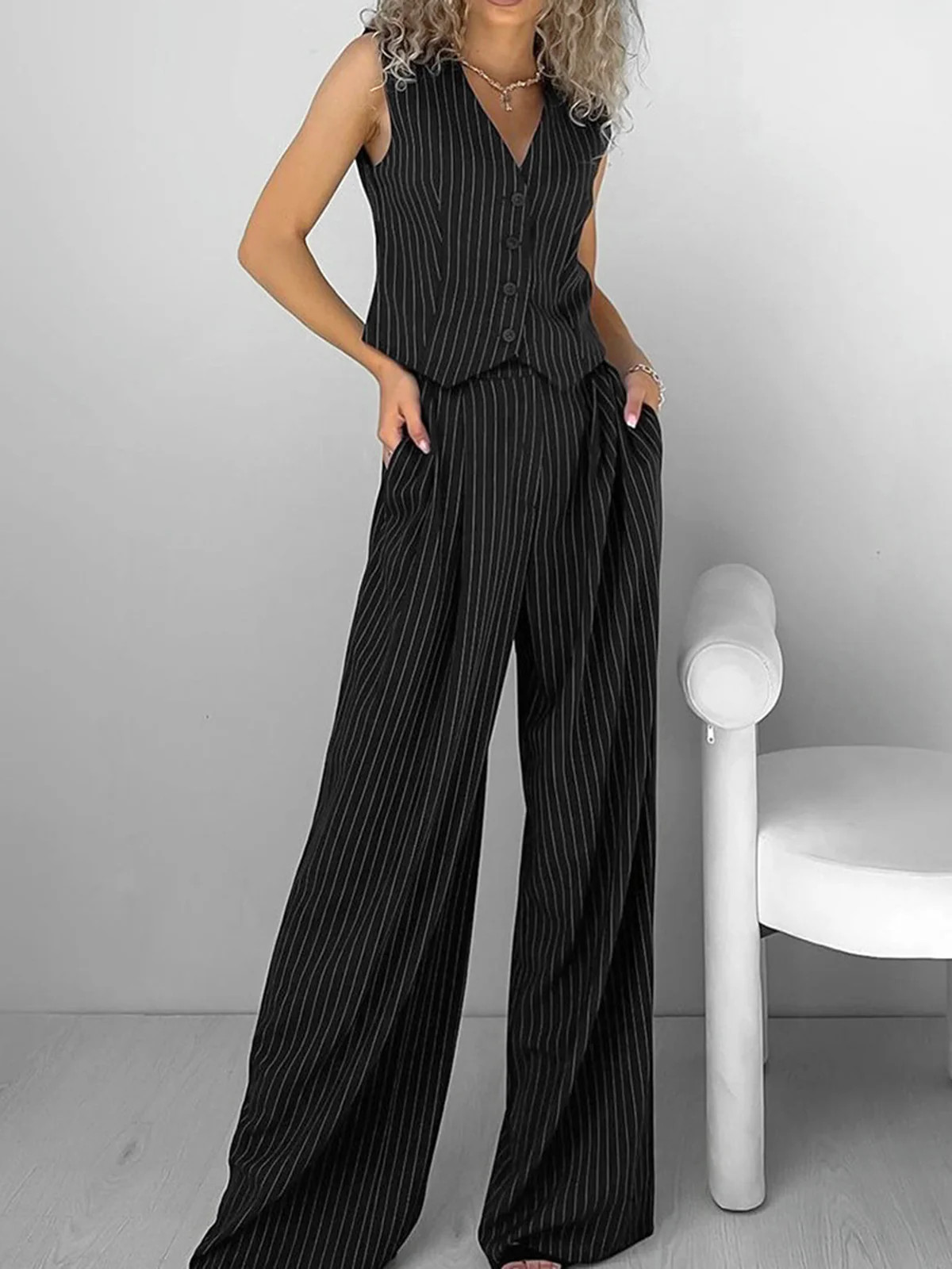Relaxed Striped Suit Pants Set | Commense