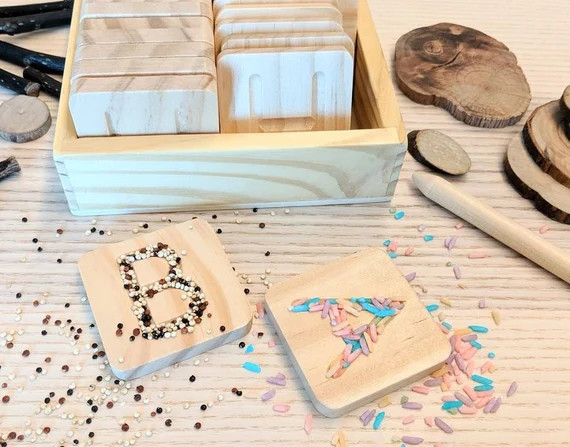 Montessori 26 Wooden Alphabet Tracing Board Blocks Individual Letters + Wood Pen + Box Learning T... | Etsy (US)