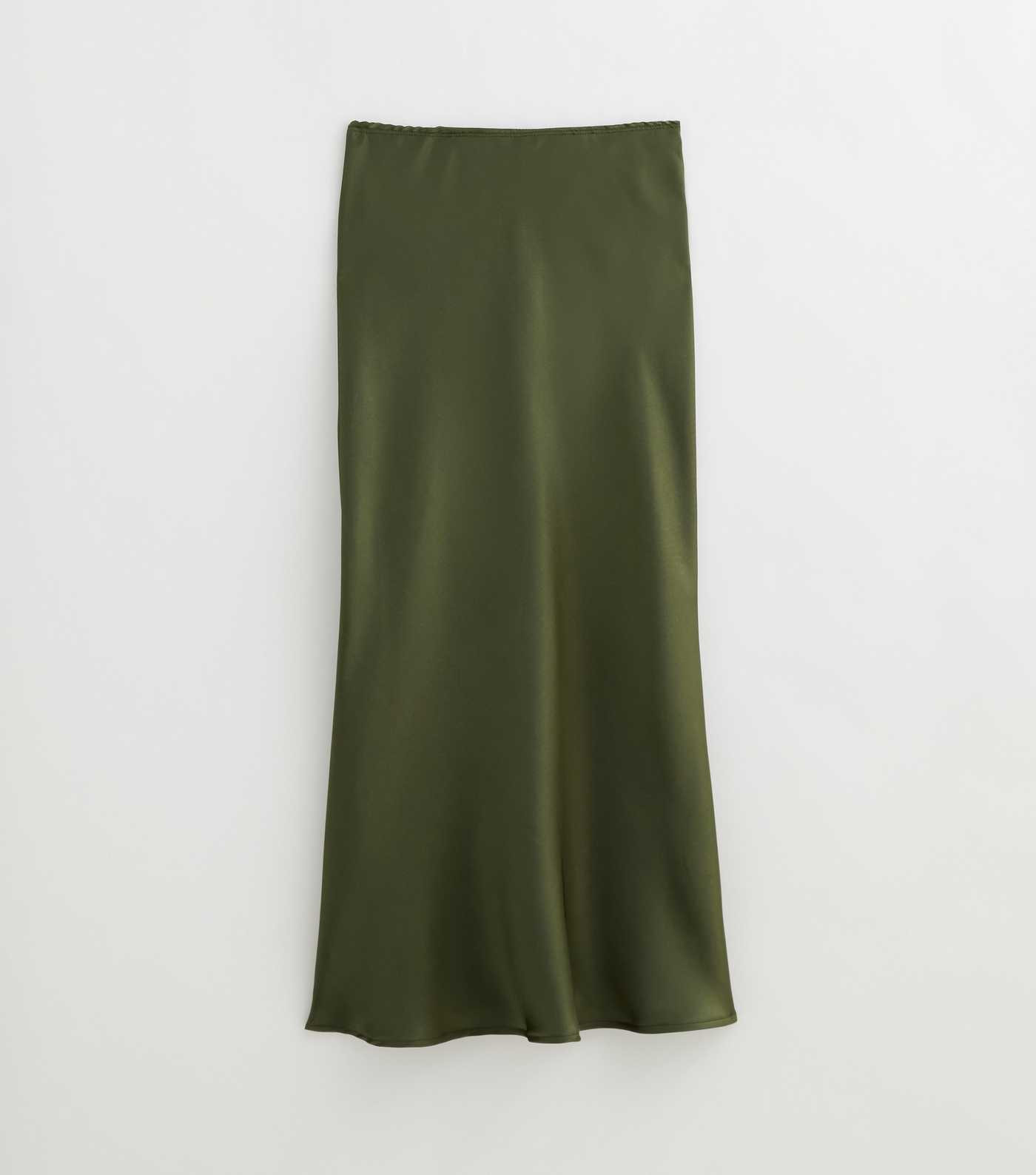 Khaki Satin Bias Cut Midi Skirt  | New Look | New Look (UK)