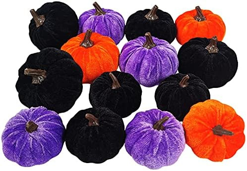 Set of 16 Assorted Faux Rustic Decorative Halloween Pumpkins Black Velvet Pumpkins Foam Pumpkins ... | Amazon (US)