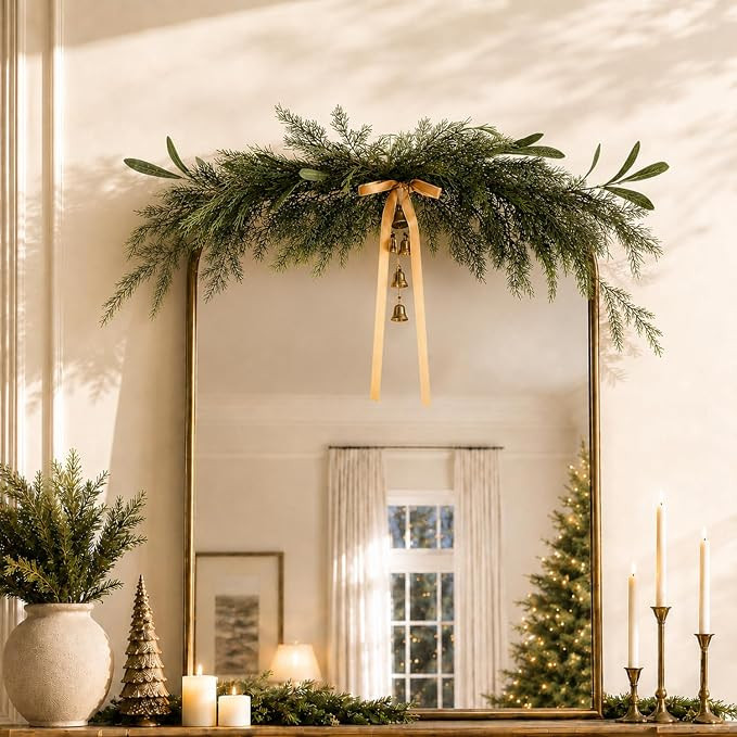 Dingion 28'' Christmas Mirror Garland Artificial Norfolk Pine Swag Decor | Amazon (US)