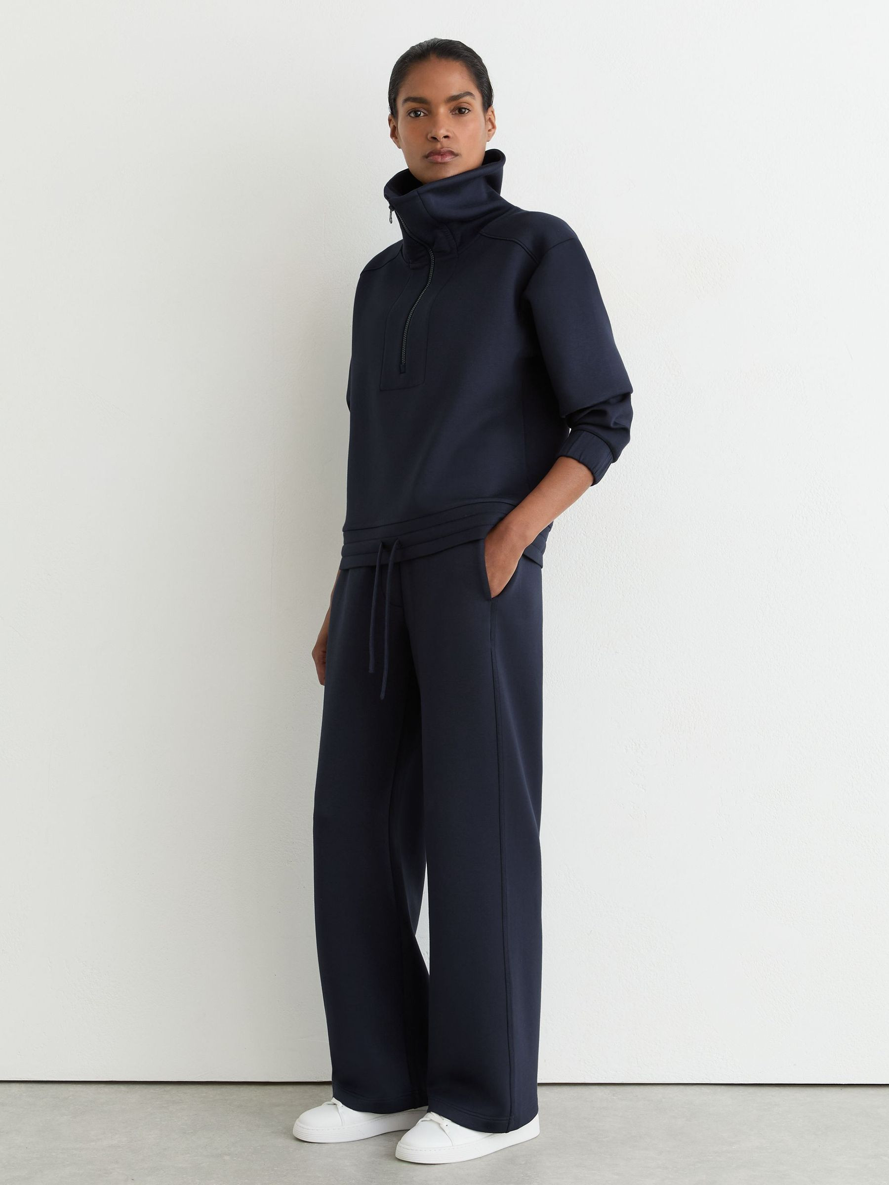 Reiss Premium Interlock Half-Zip Sweatshirt in Navy - REISS | Reiss UK