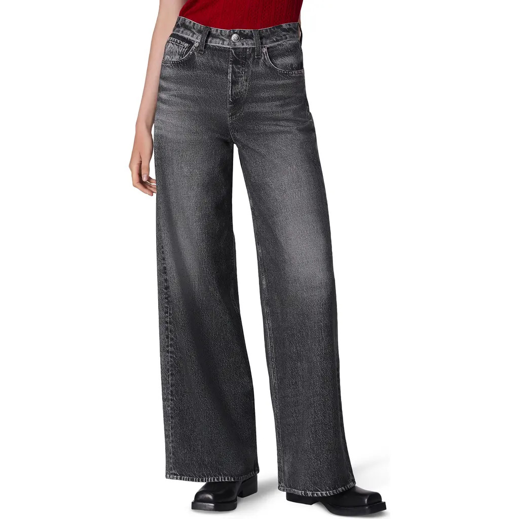 rag & bone Miramar Sofie Trompe L'Oeil High Waist Wide Leg Jeans in Washed Black at Nordstrom, Si... | Nordstrom