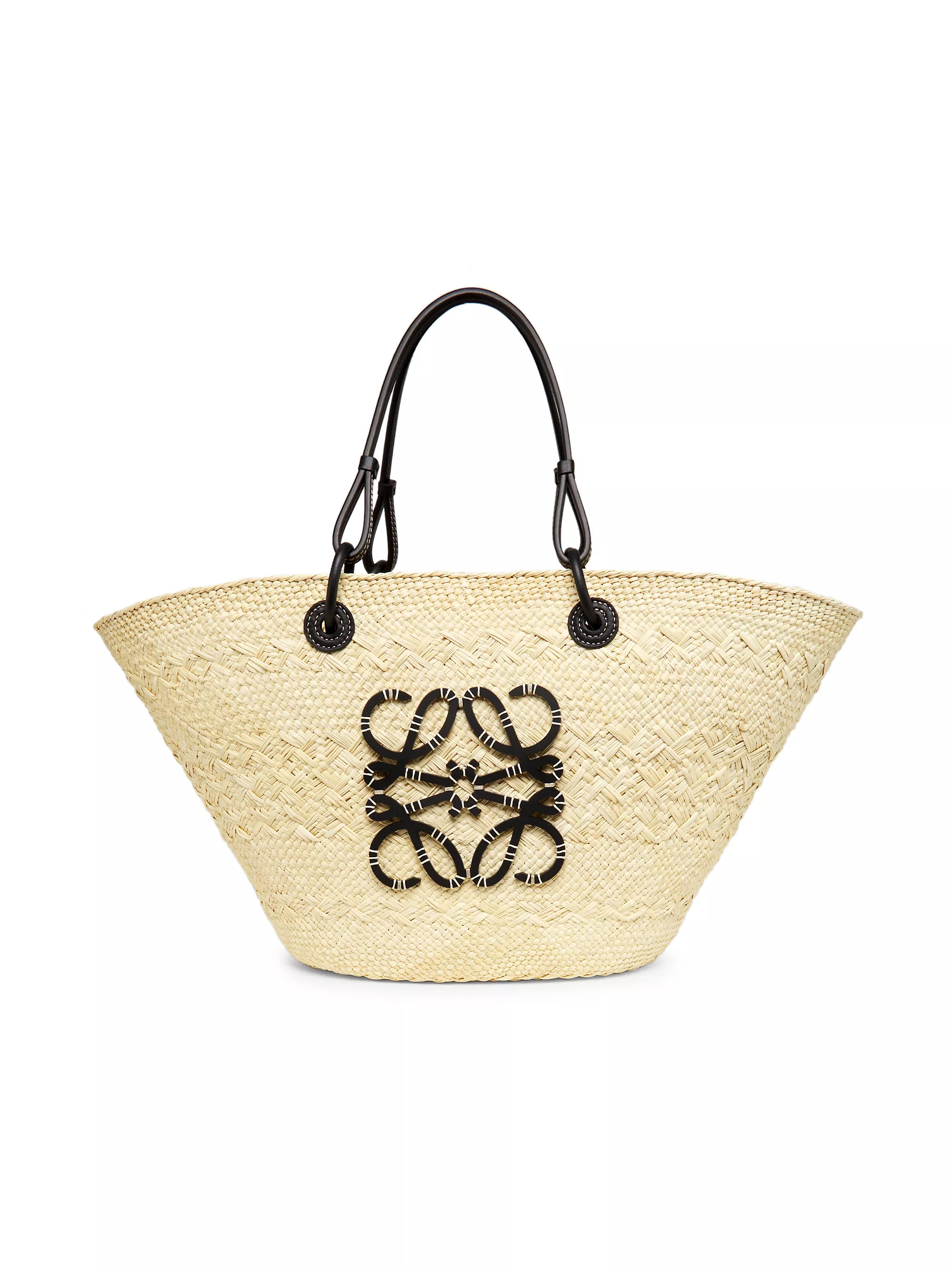 Paula's Ibiza Anagram Leather-Trimmed Iraca Basket Bag | Saks Fifth Avenue