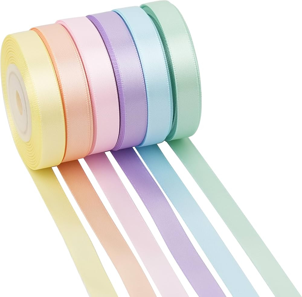 Pastel Ribbon Assortment - 3/8" Double Face Satin Ribbon, 6 Rolls, 60 Yards for Gift Wrapping, We... | Amazon (US)