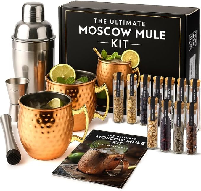 Moscow Mule Kit Gift Set - 2 Copper Mugs - 11 Botanicals - Stainless Steel Shaker & Jigger - Mudd... | Amazon (US)