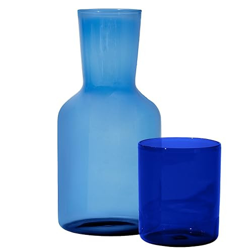 Humble Objects Glass Carafe and Cup Set | BPA Free, Dishwasher Safe, Durable & Lightweight | Ideal for Cold & Hot Beverages - Light Blue & Cobalt | Amazon (US)
