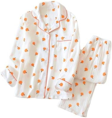 Womens Cotton Gauze Pajama Set Long Sleeve Button Up Shirt and Pants 2 Piece Cute Printed Pj Set | Amazon (US)