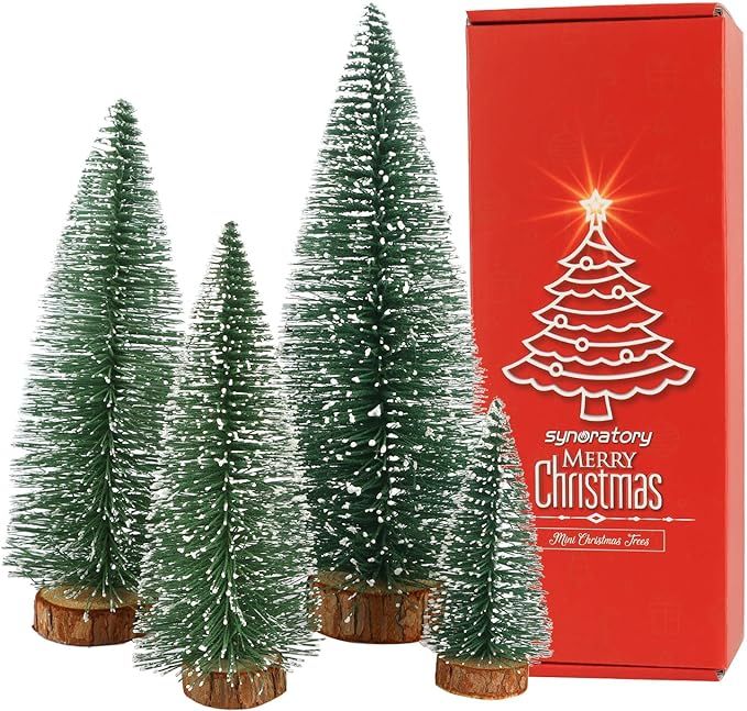 Small Christmas Tree,Mini Christmas Tree, Mini Pine Tree, Bottle Brush Fake Trees with Wooden Bas... | Amazon (US)