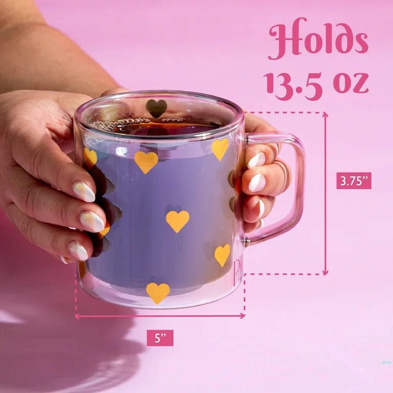 Paris Hilton Double Wall Glass Coffee Mug,13.5 Ounces, Hearts | Walmart (US)