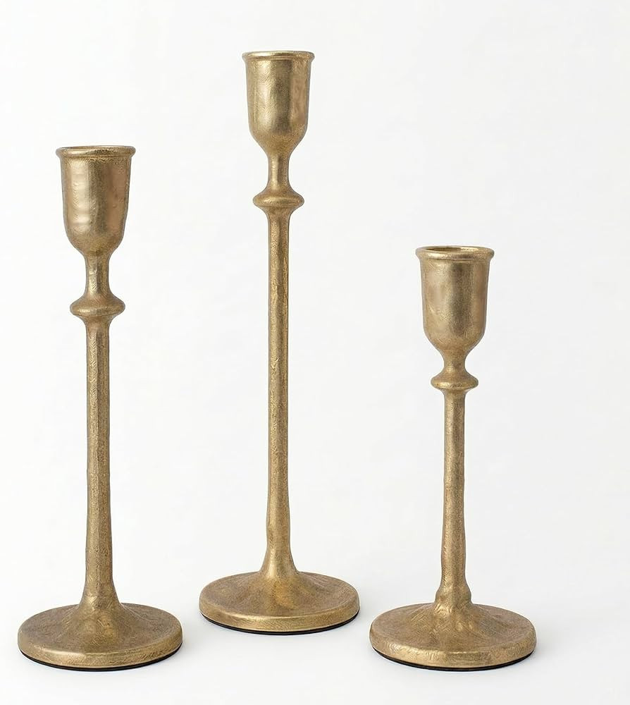 Antique Brass Candlestick Holders Set of 3, Cast Iron Taper Candle Holder for Dining Table Center... | Amazon (US)