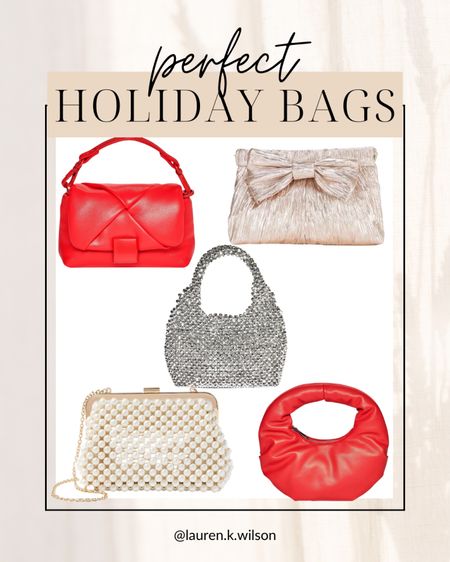 Perfect holiday bags, purses, accessories, affordable, designer, metallic, rhinestone, bow, shoulder bag, clutch 

#LTKHoliday #LTKSeasonal