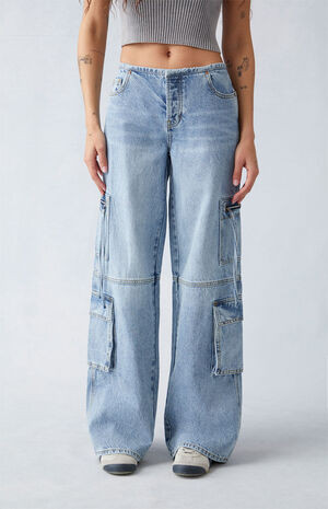PacSun Light Indigo Low Rise Baggy Cargo Jeans | PacSun